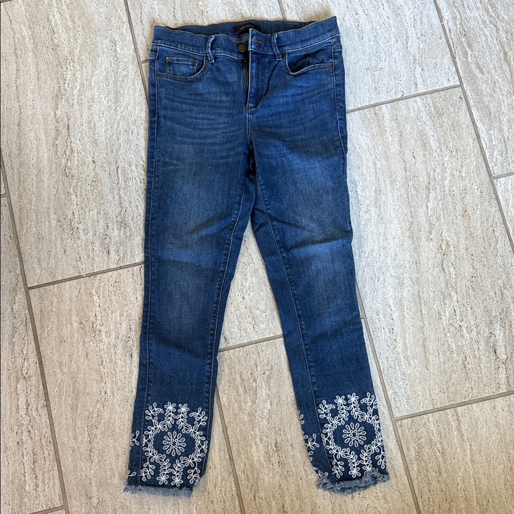 Ann Taylor Denim Jeans with White Floral Detail